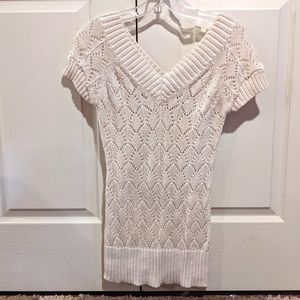 Cache Cream Gold Sparkle Short Sleeve Sweater